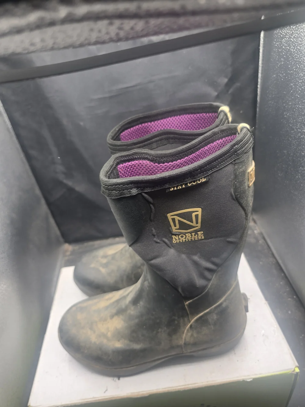 Women's Black Winter Rain Boots with Purple Lining